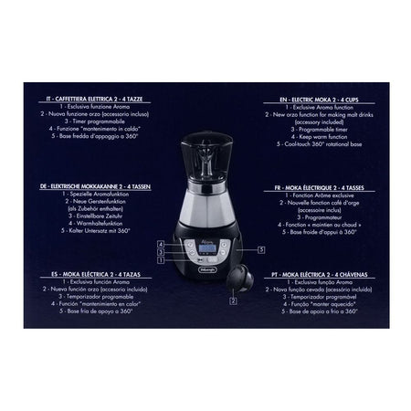 DeLonghi Alicia Plus Electric Moka Coffee Machine, Black/Silver, EMKP42.B - Image 7