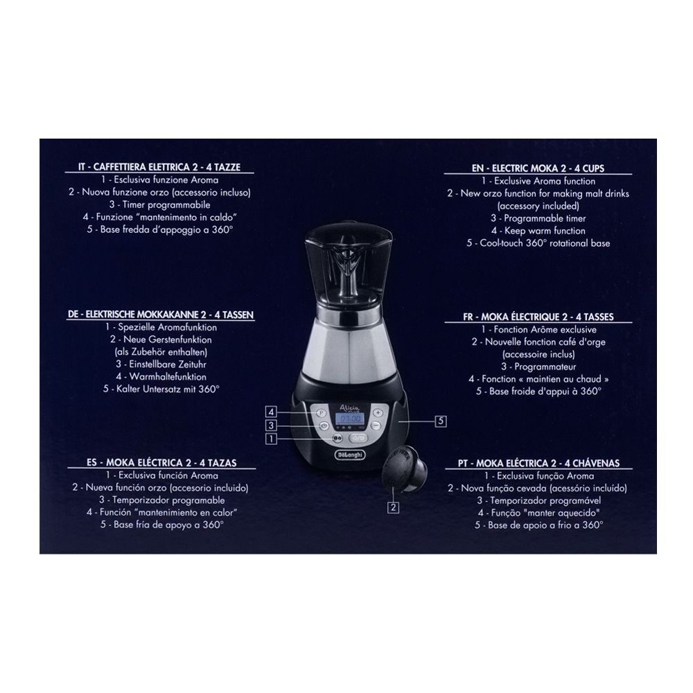 DeLonghi Alicia Plus Electric Moka Coffee Machine, Black/Silver, EMKP42.B - Image 7