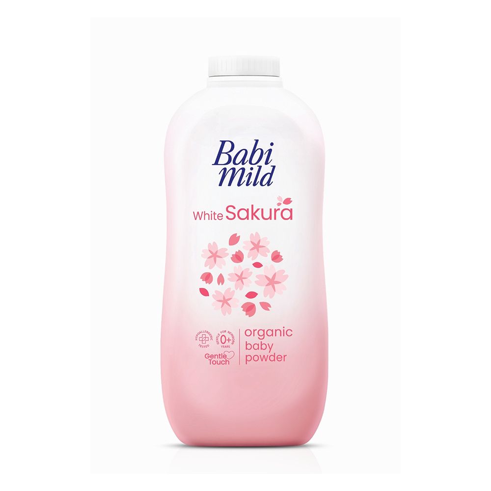 Babi Mild White Sakura Organic Baby Powder, Gentle For Newborn/0+ Years, Hypoallergenic Tested, 350g - Main Image