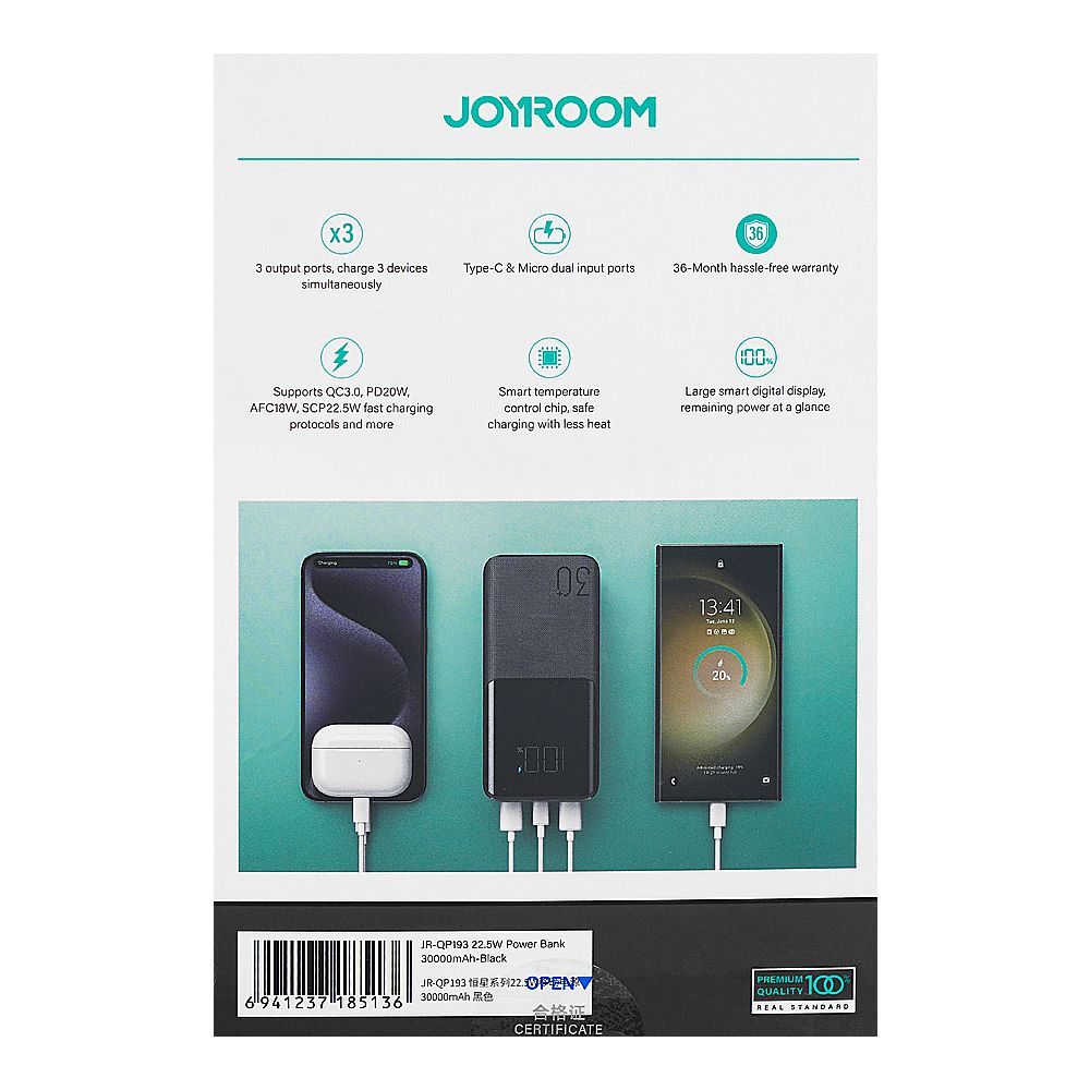 Joyroom Digital Display Fast Charging Power Bank (22.5W, 30000mAh), JR-QP193 - Image 5