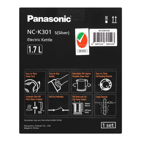 Panasonic Electric Kettle, 1.7L, Silver, NC-K301 - Image 6