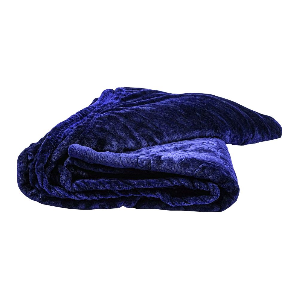Plushmink Mansion Flannel Double Bed Blanket, Blue - Main Image