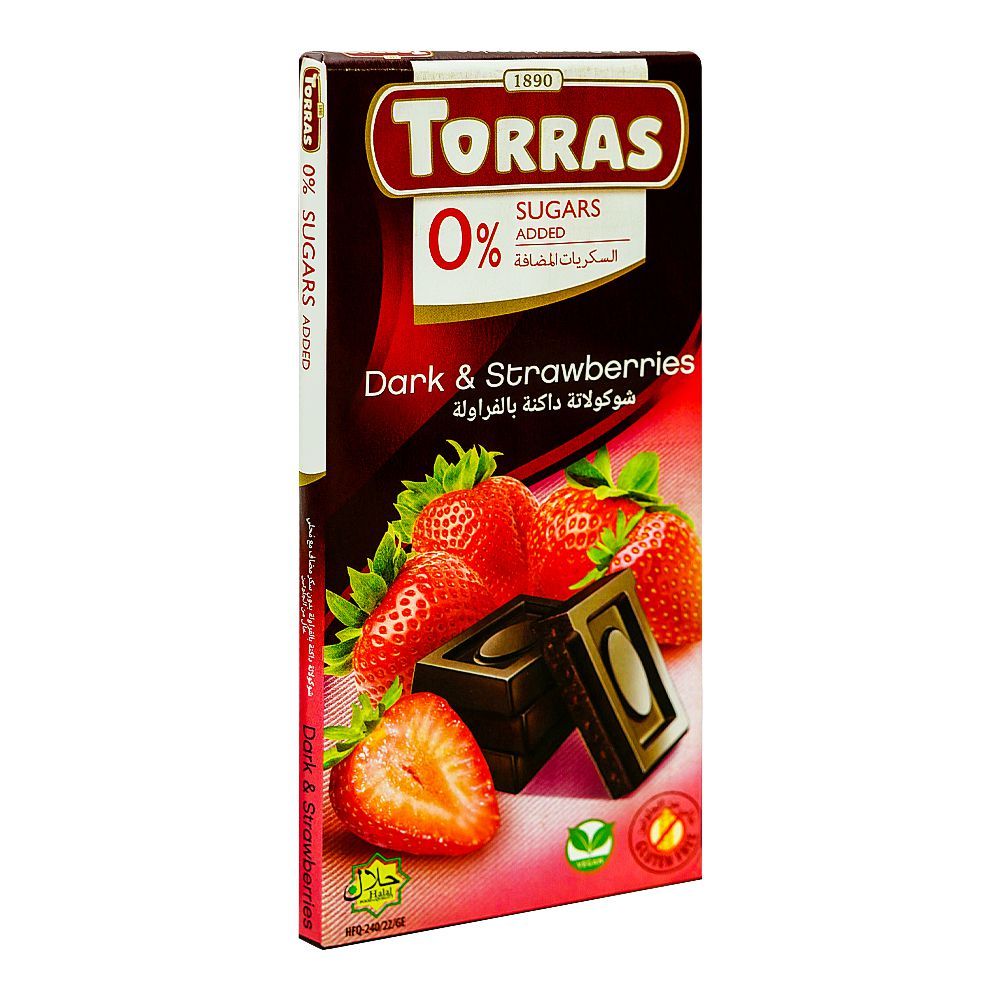 Torras Sugar Free Dark & Strawberries Chocolate, 75g - Main Image