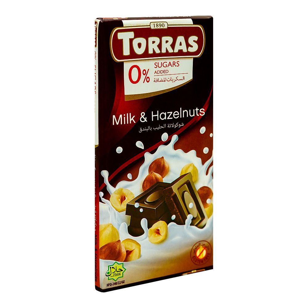 Torras Sugar Free Milk & Hazelnut Chocolate, 75g - Main Image