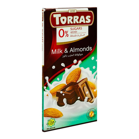Torras Sugar Free Milk & Almonds Chocolate, 75g - Main Image
