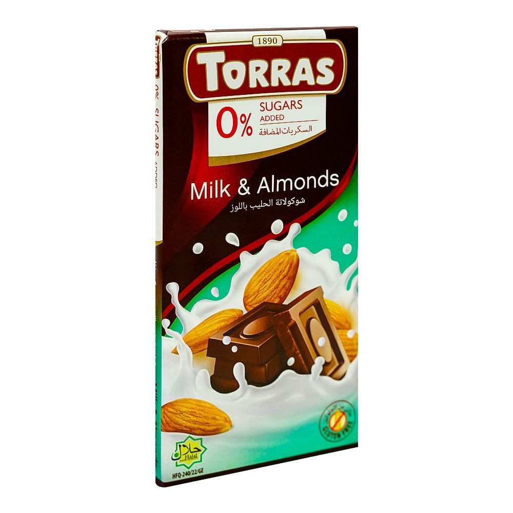 Torras Sugar Free Milk & Almonds Chocolate, 75g - Main Image