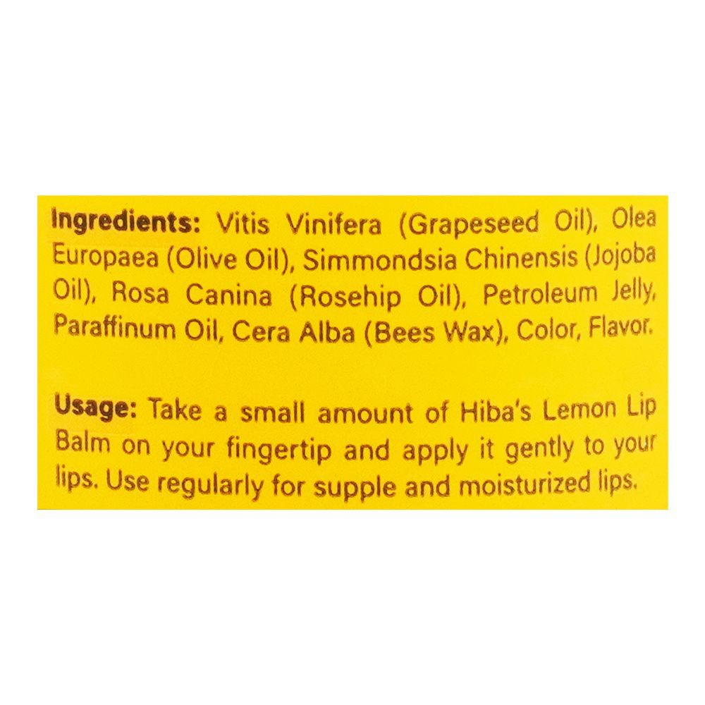 Hiba's Collection Lemon Lip Balm, Best For Cracked Lips, 15ml - Image 3