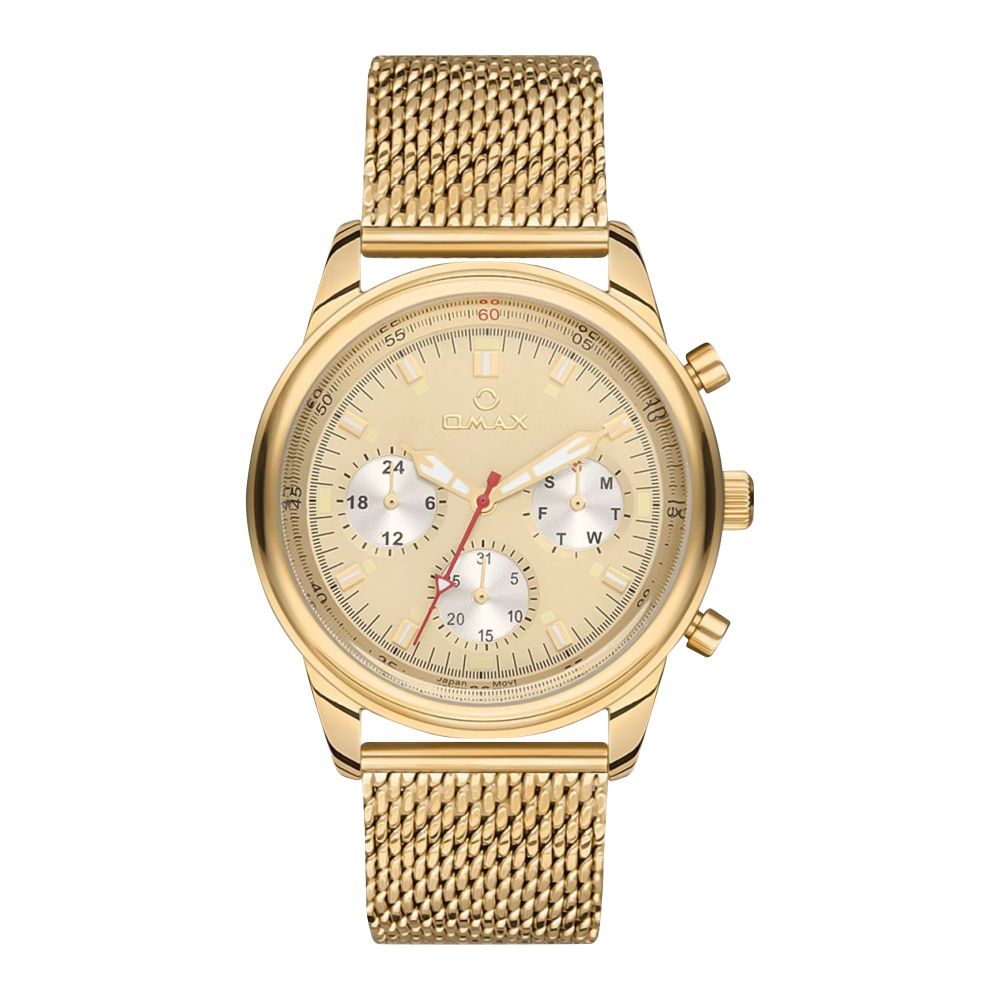 Omax Men's Yellow Gold Round Dial With Bracelet Chronograph Watch, VC01G31Y - Main Image