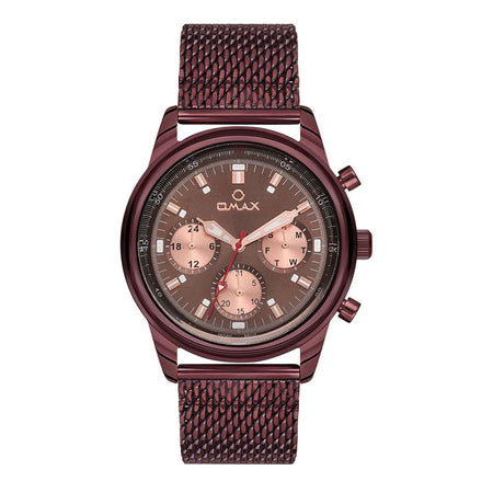 Omax Men's Round Maroon Dial & Bracelet Chronograph Watch, VC01-Brown - Main Image