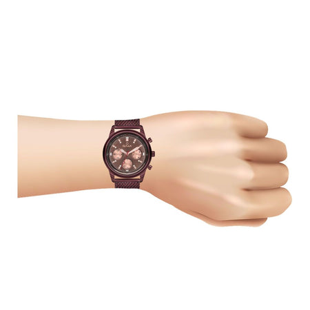 Omax Men's Round Maroon Dial & Bracelet Chronograph Watch, VC01-Brown - Image 2