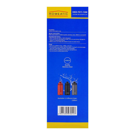 Homeatic Stainless Steel Water Bottle, Rust Proof, 1300ml, Red, HKD-7011 - Image 3