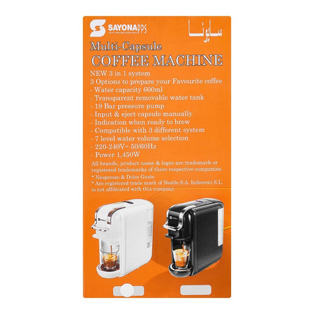 Sayona Multi Capsule 19 Bar Pressure Pump Coffee Machine, 1450W, SEM-4487 - Image 4