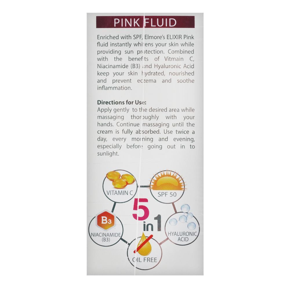 Elmore Elixir 5-In-1 Instant Whitening SPF 50 Pink Fluid, Paraben Free, 100ml - Image 3