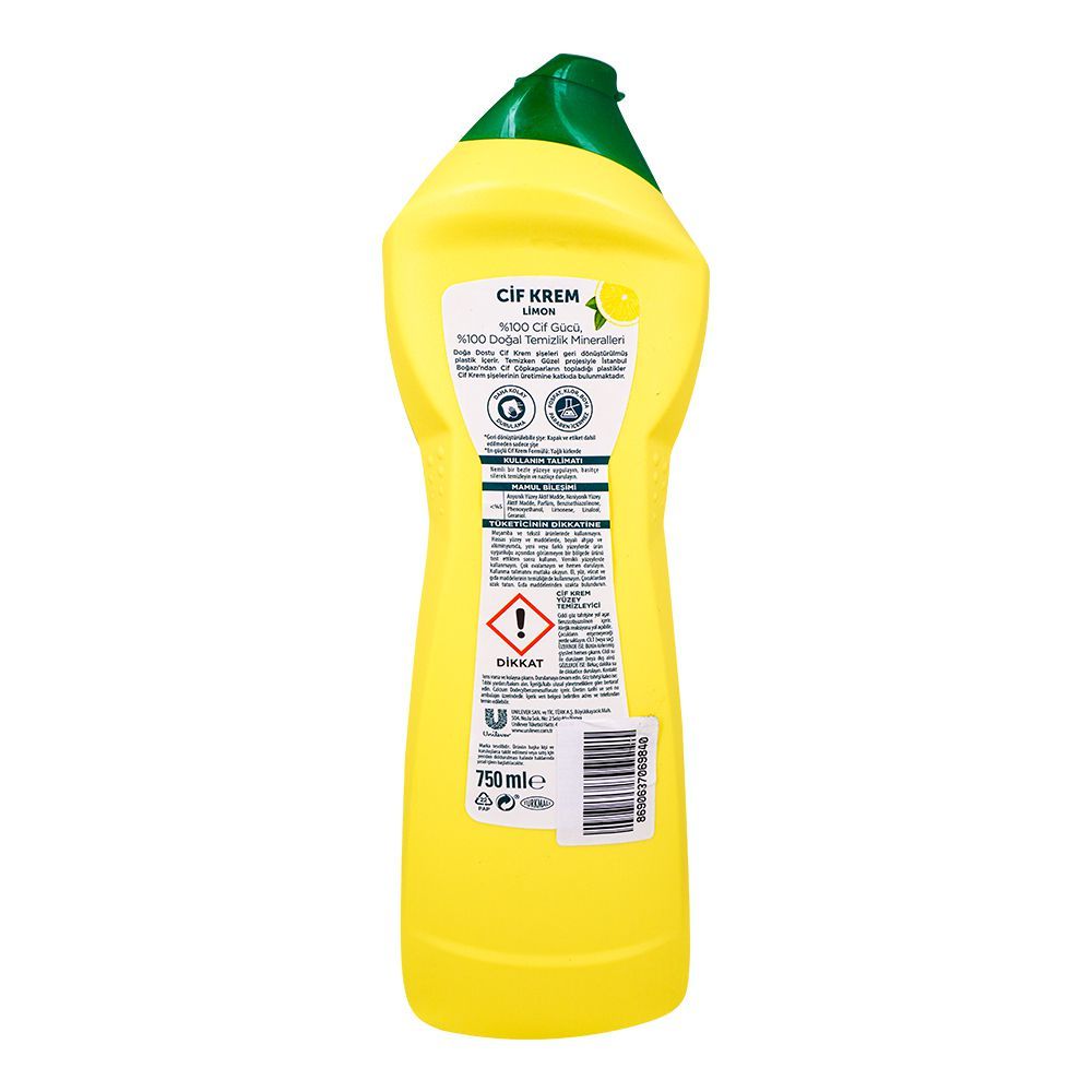 Cif Lemon Cream Cleaner, 100% Natural Cleaning Particles, 750ml - Image 2