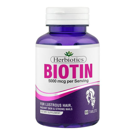 Herbiotics Biotin 5000mcg Lustrous Hair Radiant Skin & Strong Nails Dietary Supplement 60-Pack - Main Image