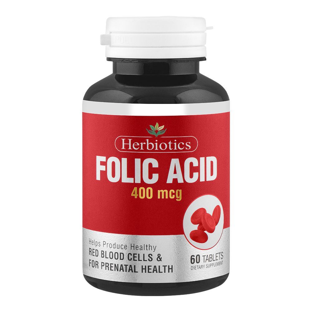 Herbiotics Folic Acid 400mcg, Helps Produces Red Blood Cells & Prenatal Health, Dietary Supplement, 60-Pack - Main Image