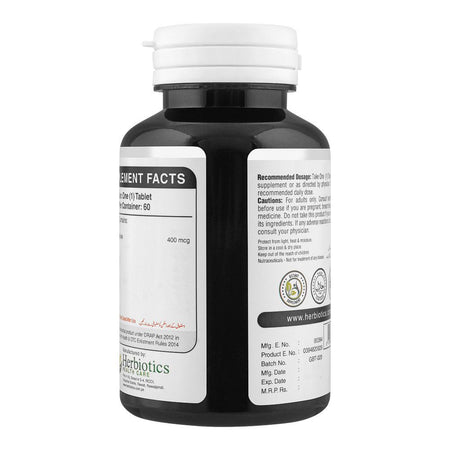 Herbiotics Folic Acid 400mcg, Helps Produces Red Blood Cells & Prenatal Health, Dietary Supplement, 60-Pack - Image 2