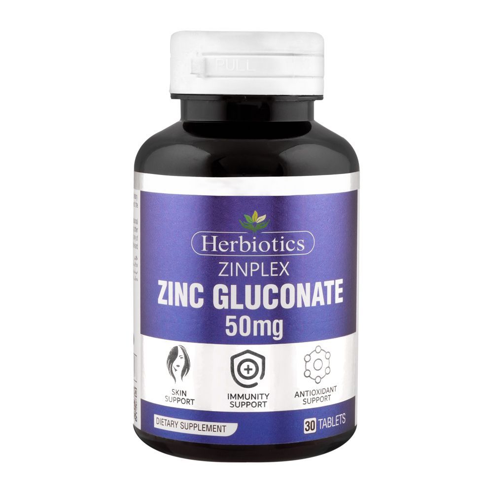Herbiotics ZinPlex Zinc Gluconate, Skin, Immunity & Antioxidant Support, 50mg Dietary Supplement, 30-Pack - Main Image