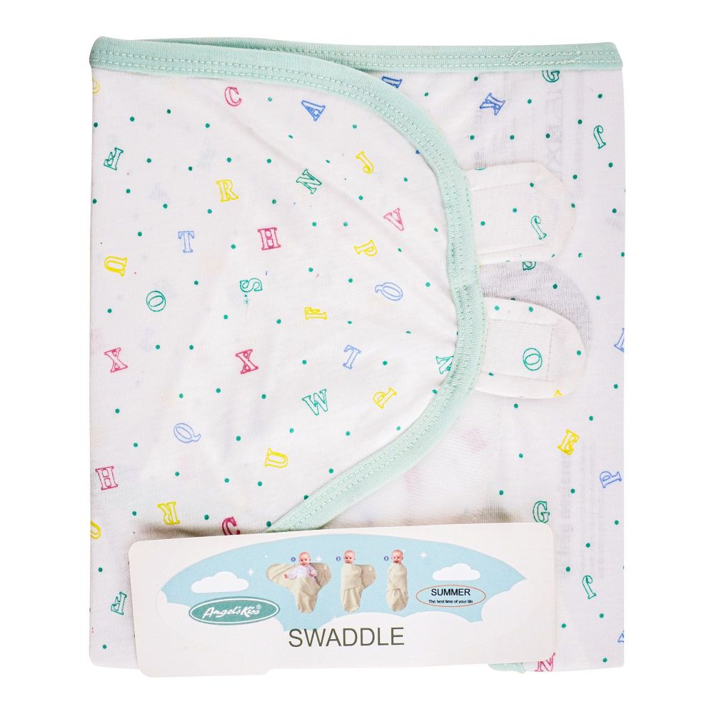 Angel's Kiss Baby Swaddle, Alphabetical Design, Green - Main Image