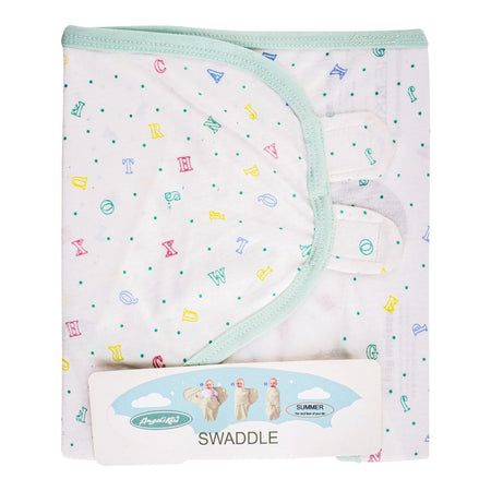 Angel's Kiss Baby Swaddle, Alphabetical Design, Green - Main Image