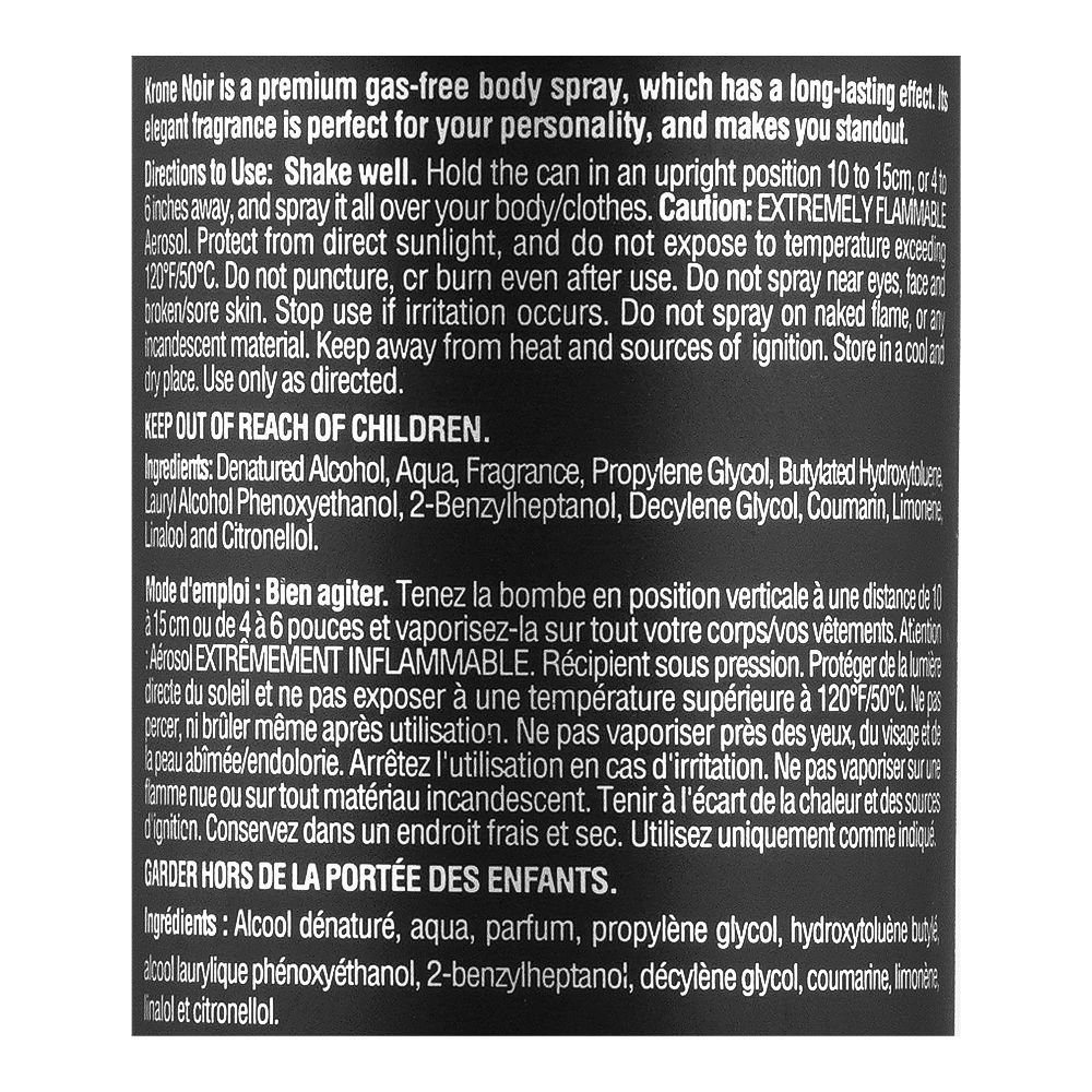 Krone Noir Ash Gas-Free Body Spray, For Men, 120ml - Image 3