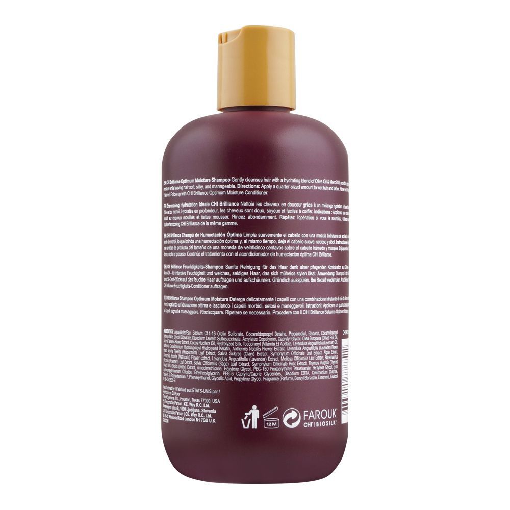 CHI Deep Brilliance Optimum Moisture Shampoo, Sulfate & Paraben Free, For All Hair Types, 355ml - Image 2