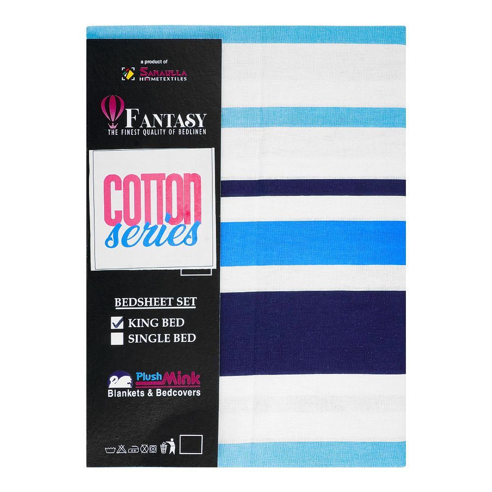 Sanaulla Fantasy Double Cotton Bed Sheet, For King Bed, Sky Blue & White F203006 - Main Image