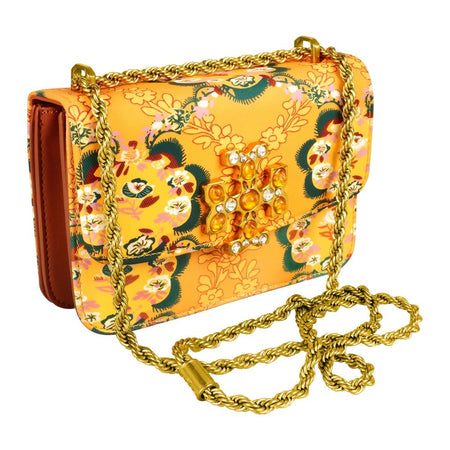 Clutch With Golden Chain, Floral Brown, TR908 - Main Image