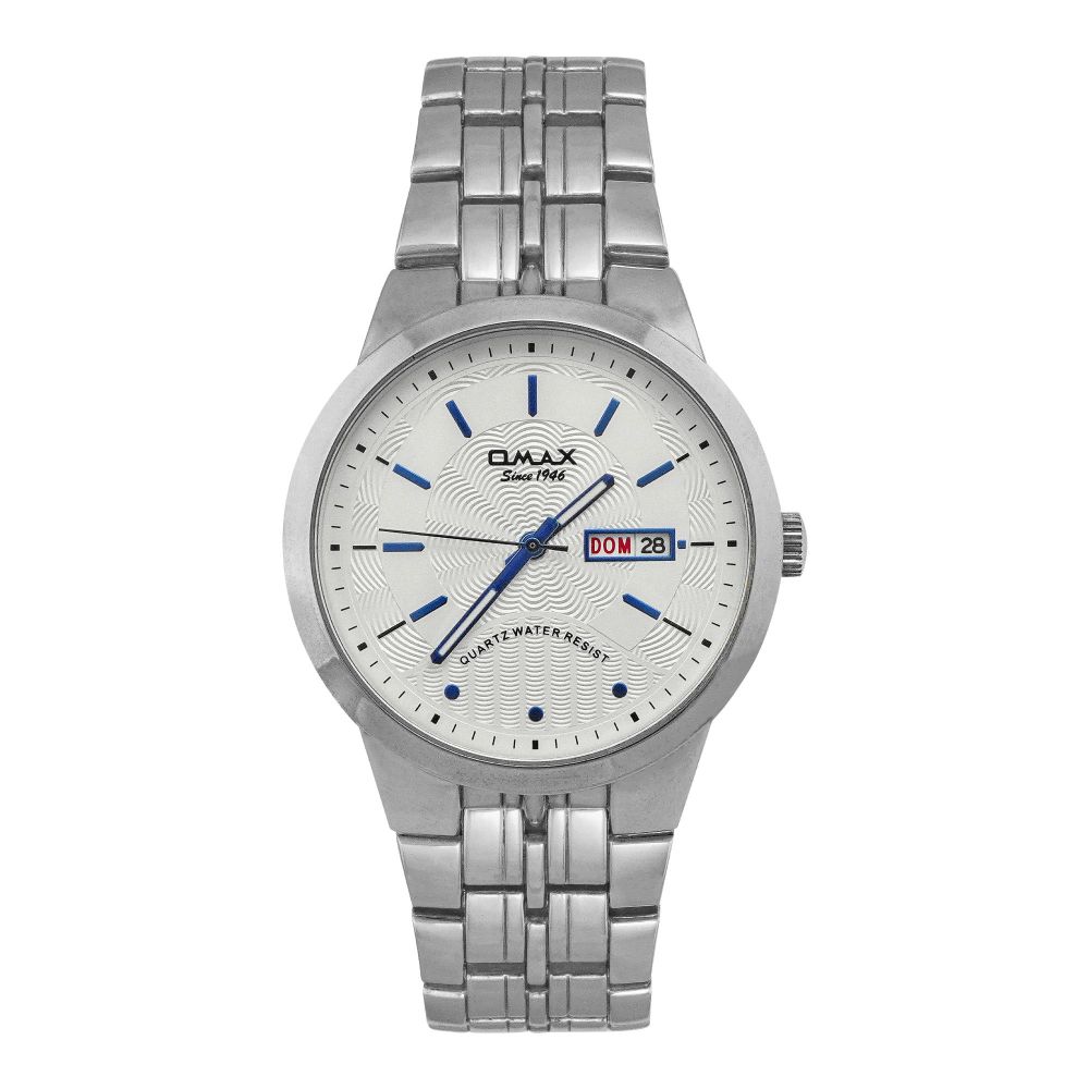 Omax Men's Chrome Round Dial With Designed White Background & Chrome Chain Analog Watch, HYC023N028 - Main Image