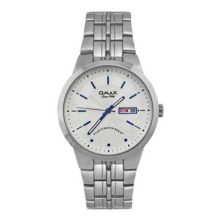 Omax Men's Chrome Round Dial With Designed White Background & Chrome Chain Analog Watch, HYC023N028 - Main Image