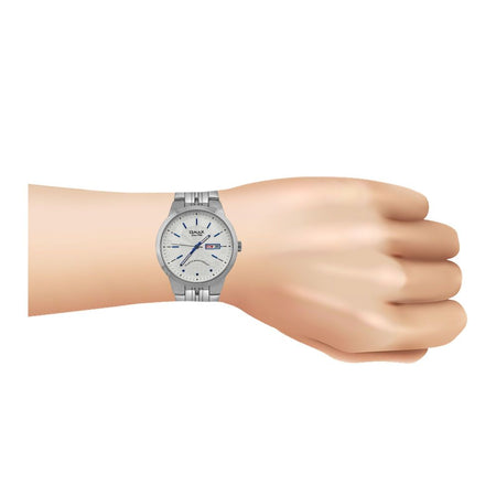 Omax Men's Chrome Round Dial With Designed White Background & Chrome Chain Analog Watch, HYC023N028 - Image 2
