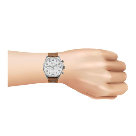 Omax Men's Silver Round Dial With White Background & Textured Brown Strap Chronograph Watch, VC04P65I - Image 2