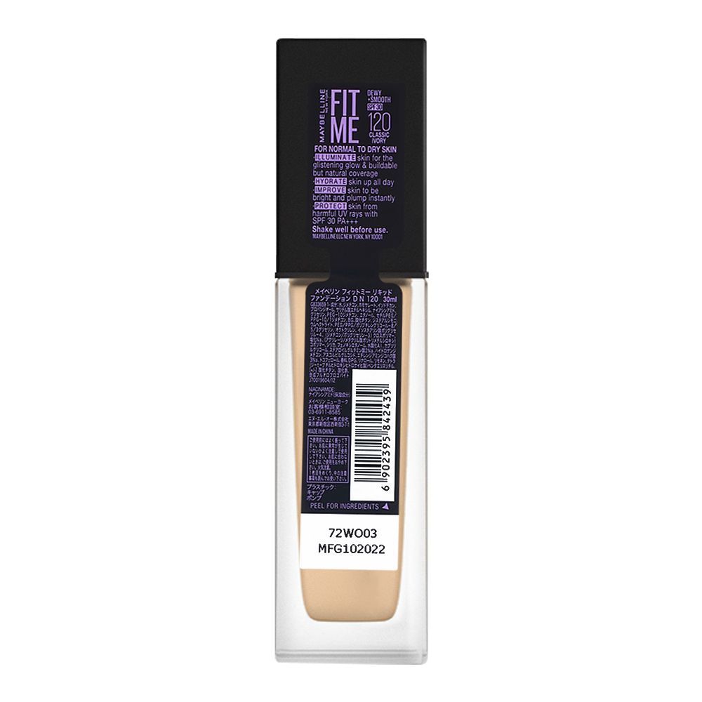 Maybelline New York Fit Me Dewy + Smooth SPF 30 Foundation Pump, 120 Classic Ivory, 30ml - Image 3