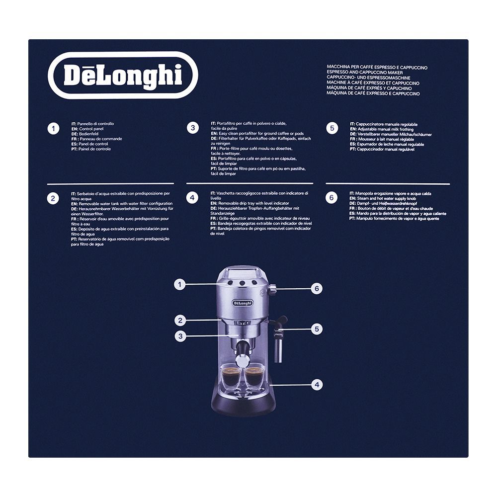 DeLonghi Dedica Style Espresso & Cappuccino Coffee Machine, 15 Bar, EC-685.W - Image 4