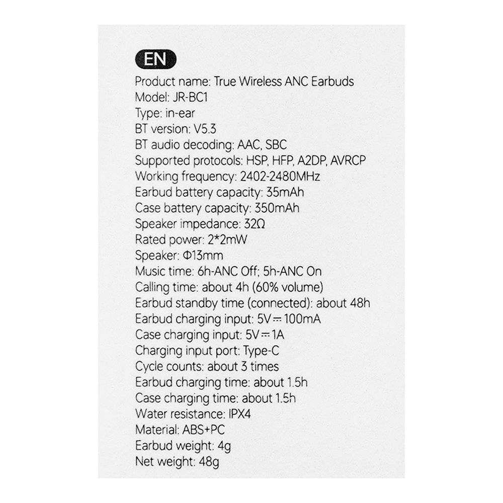 Joyroom Jbuds ANC TWS True Wireless Earbuds, Black, JR-BC1 - Image 4