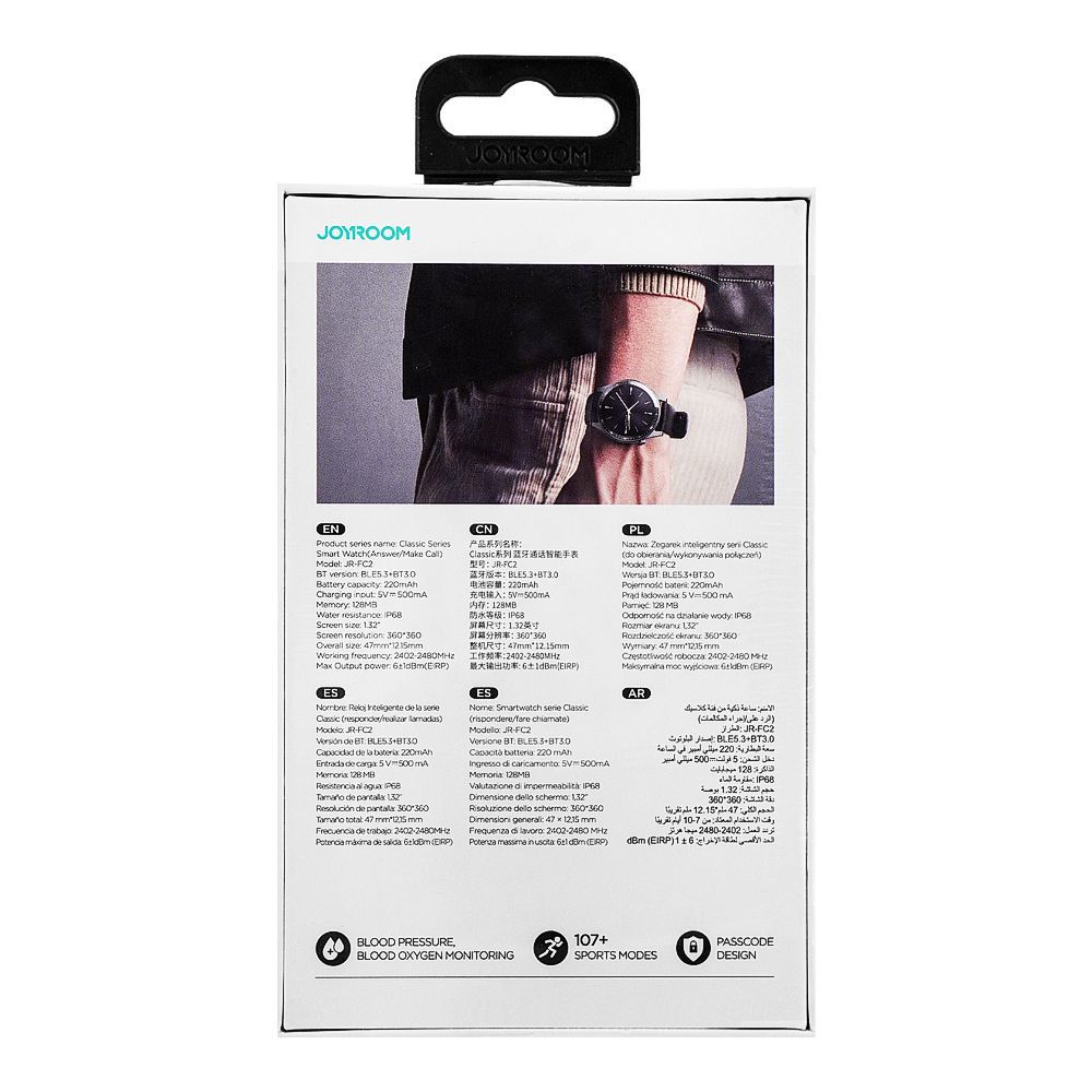 Joyroom Classic Series Make/Answer Call Men's Smart Watch, Black, JR-FC2 - Image 3