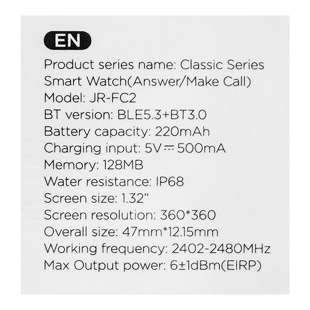 Joyroom Classic Series Make/Answer Call Men's Smart Watch, Black, JR-FC2 - Image 4