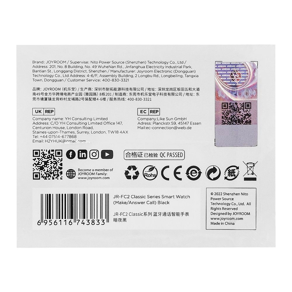 Joyroom Classic Series Make/Answer Call Men's Smart Watch, Black, JR-FC2 - Image 5