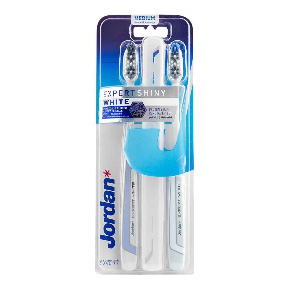 Jordan Expert Shiny White Toothbrush With Case, Medium, 2-Pack - Main Image