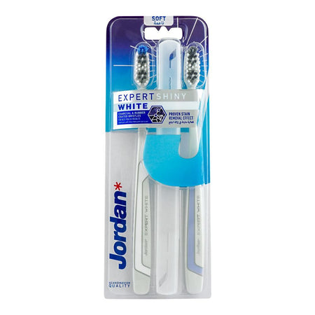 Jordan Expert Shiny White Toothbrush With Case, Soft, 2-Pack - Main Image