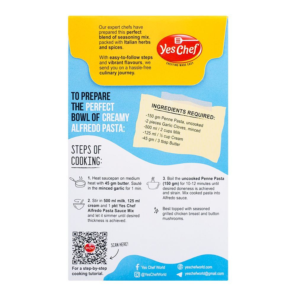 Yes Chef Alfredo Pasta Sauce Mix 3 Steps, 20g + 5g - Image 2
