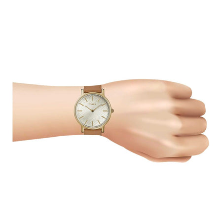Timex Women's Designed Round Dial With Plain Sand Brown Strap Analog Watch, TW2R91800 - Image 2