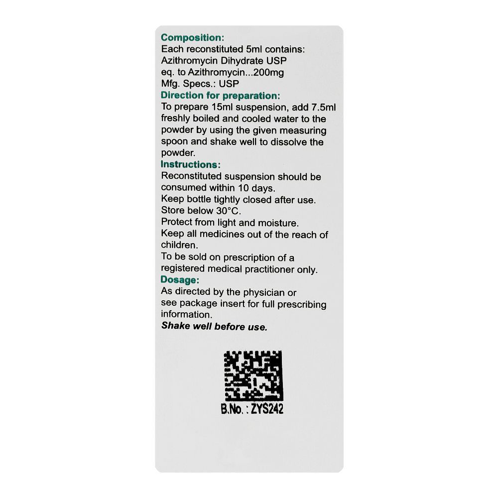 High-Q Pharmaceuticals Zyto Syrup, Oral Suspension 200mg/5ml, 15ml - Image 3