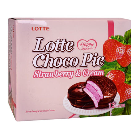 Lotte Choco Pie Strawberry & Cream, 12-Pack - Main Image