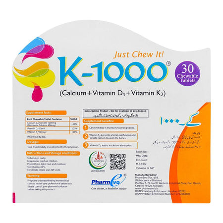 Pharmevo K-1000 Chewable Tablet, Sugar-Free, 30-Pack - Image 2