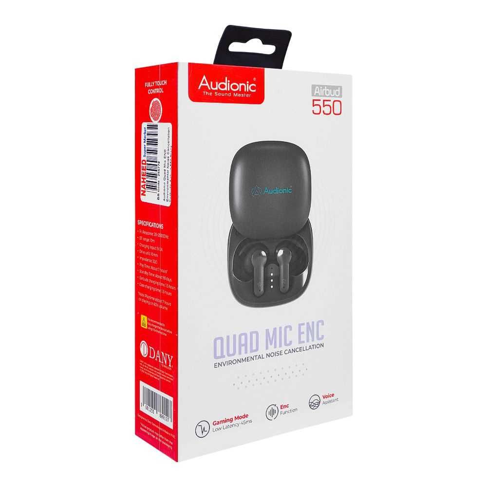 Audionic Quad Mic ENC Environmental Noise Cancellation Earbuds, Black, Airbud-550 - Image 3