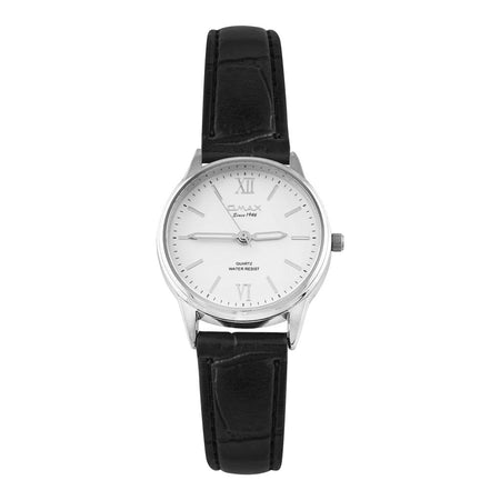 Omax Women's Chrome Round Dial With Textured Black Strap Analog Watch, JXL03P62I - Main Image