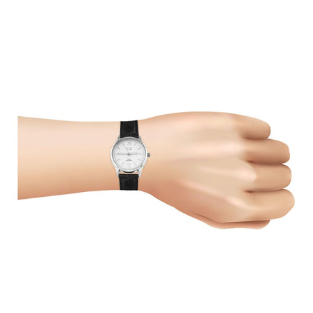 Omax Women's Chrome Round Dial With Textured Black Strap Analog Watch, JXL03P62I - Image 2