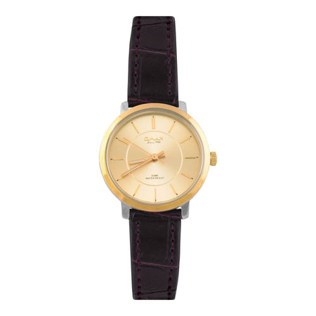 Omax Women's Yellow Gold Round Dial With Textured Maroon Strap Analog Watch, DC006T15I - Main Image