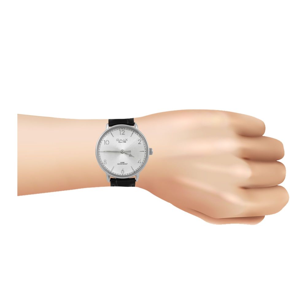 Omax Women's Chrome Round Dial With Textured Black Strap Analog Watch, DC002P62I - Image 2